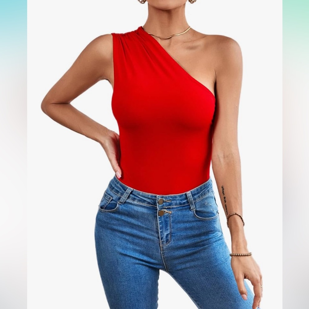 NWOT Red One-Shoulder Bodysuit